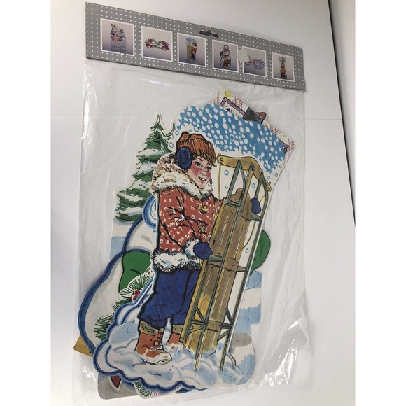 Winter Skater Christmas Cut Outs Set 6 13-16" Birthday Party Classroom Decor Vtg - Picture 3 of 9